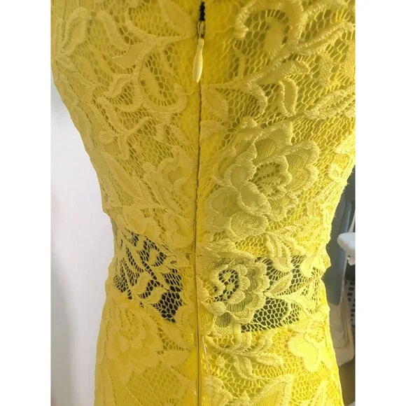 Nordstrom Yellow Floral Lace Midi Dress Short Sleeve Occasion Size XSmall - Picture 6 of 13
